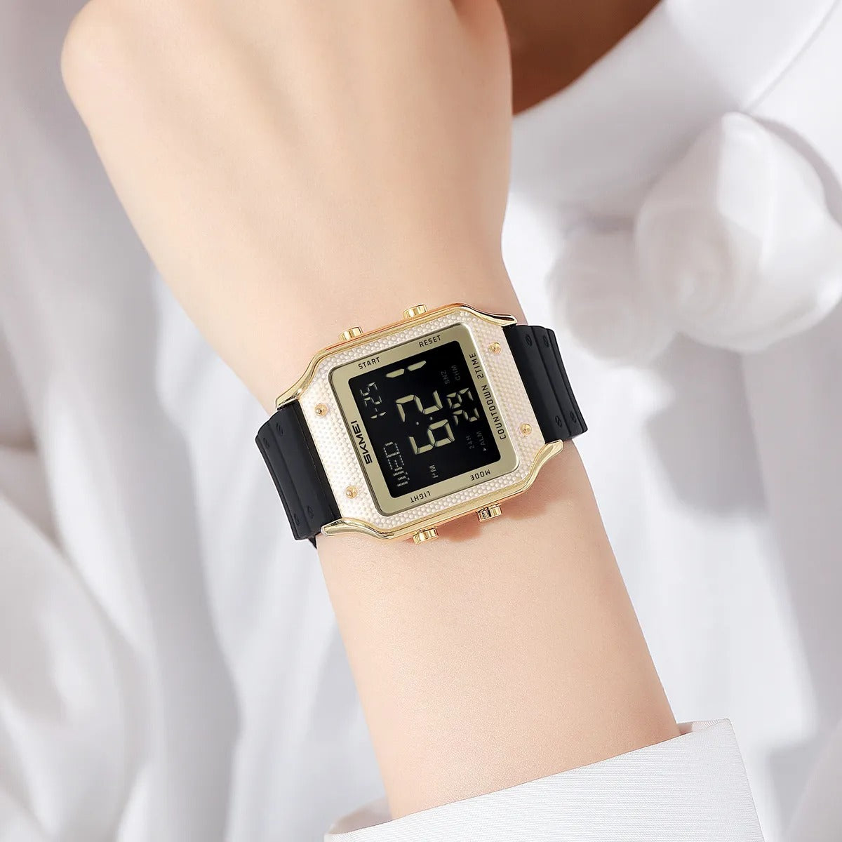 Skmei - 2526 - Women Digital Watch Original Silicone Strap - Black Gold image 2