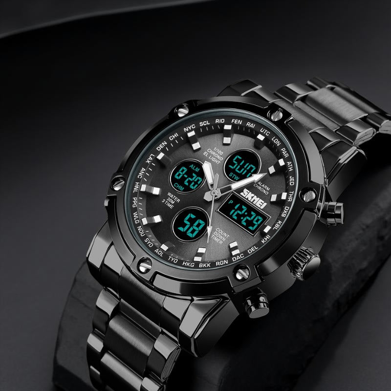 Skmei – 1389 – Dual Display Waterproof Business Watch - Black/Black image 1