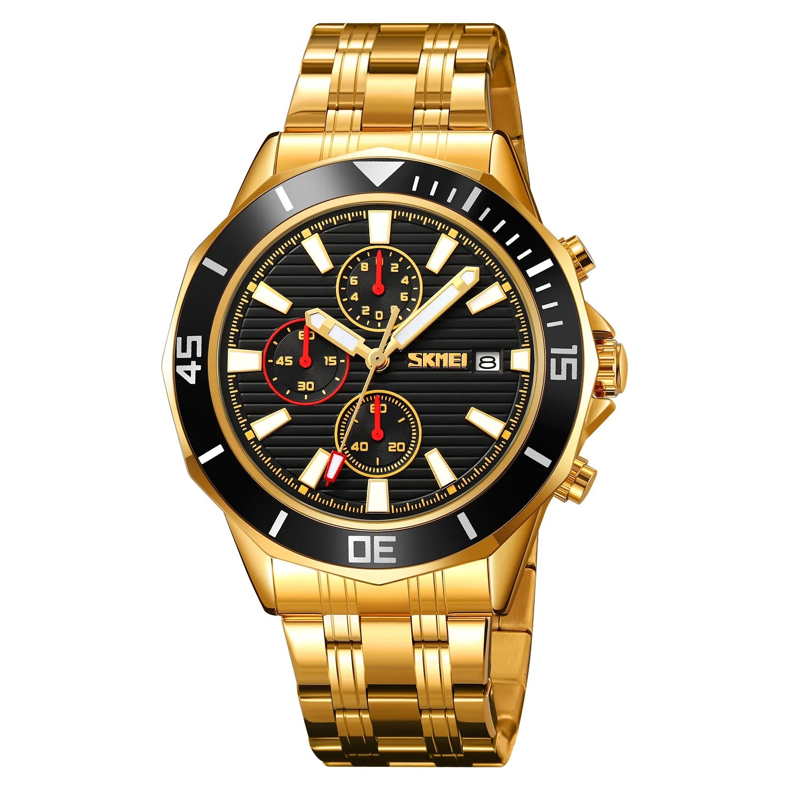 SKMEI - 9335 - Luxury Quartz Chronograph Stainless Steel Watch - gold/black image 0