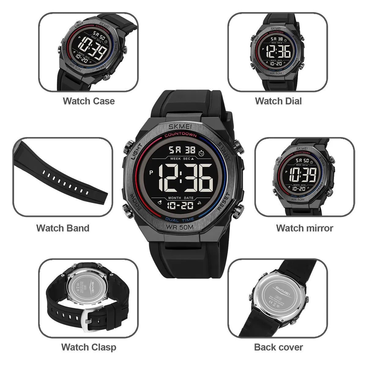 Skmei - 2513 - Digital Sports Watch - Black/Black image 2
