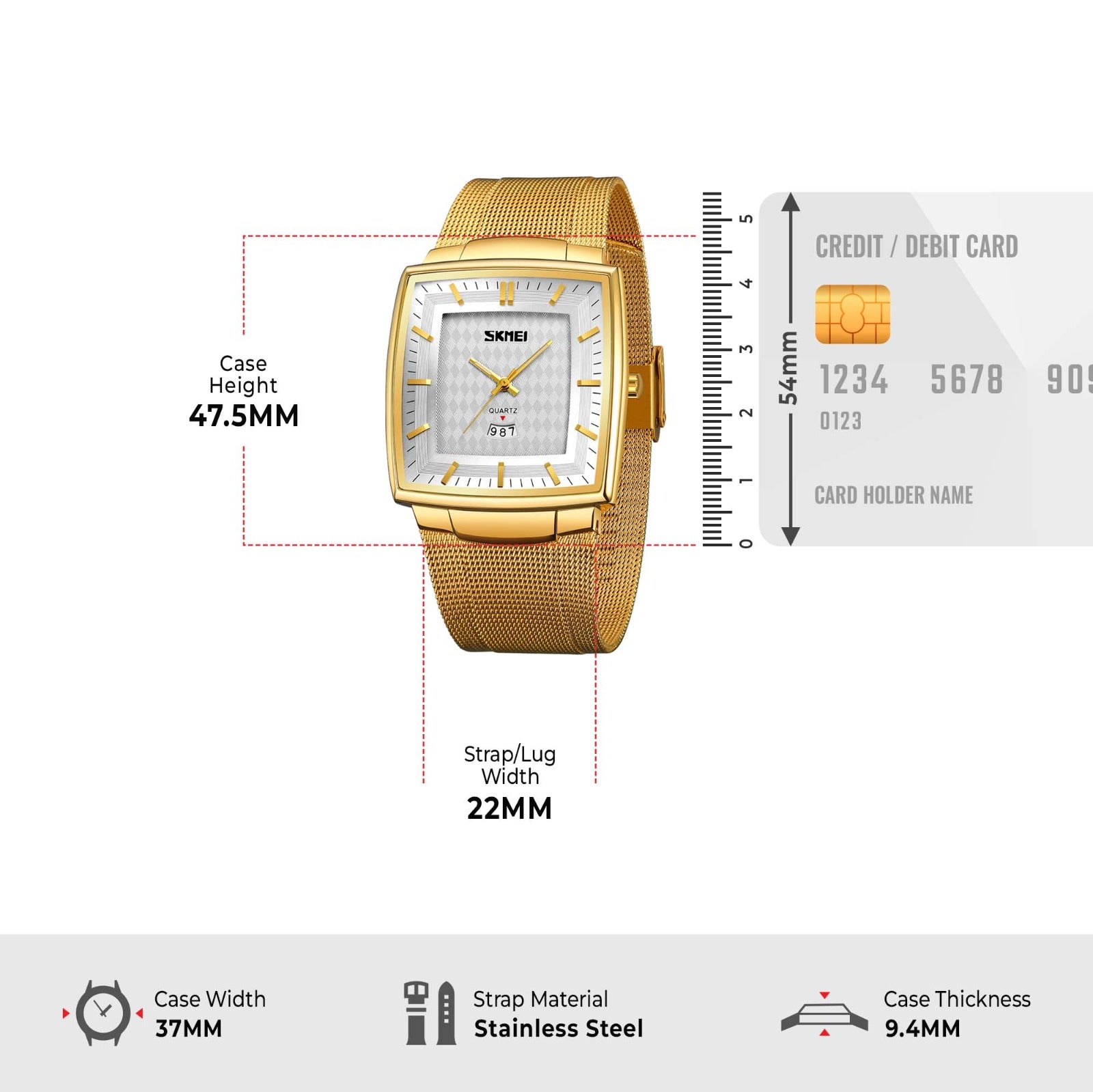 SKMEI - 9311 - Elegant Square Quartz Mesh Edition Watch - gold/silver image 4
