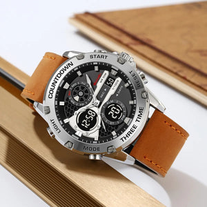 Skmei – 2502 – Heavy Duty Sports Watch – Silver/Brown-Leather image 1