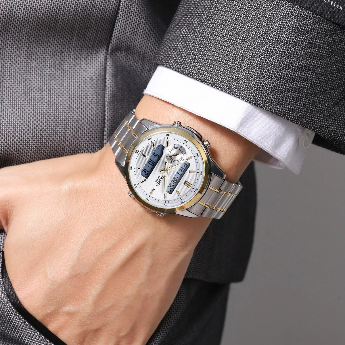 SKMEI - 2284 - World Master Dual Display Watch - Silver/Gold image 4