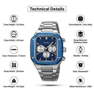 SKMEI - 2201 - Square Chronograph Watch - Blue image 5