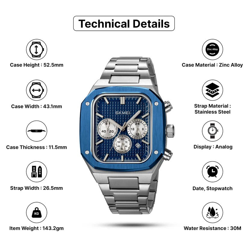 SKMEI - 2201 - Square Chronograph Watch - Blue image 5