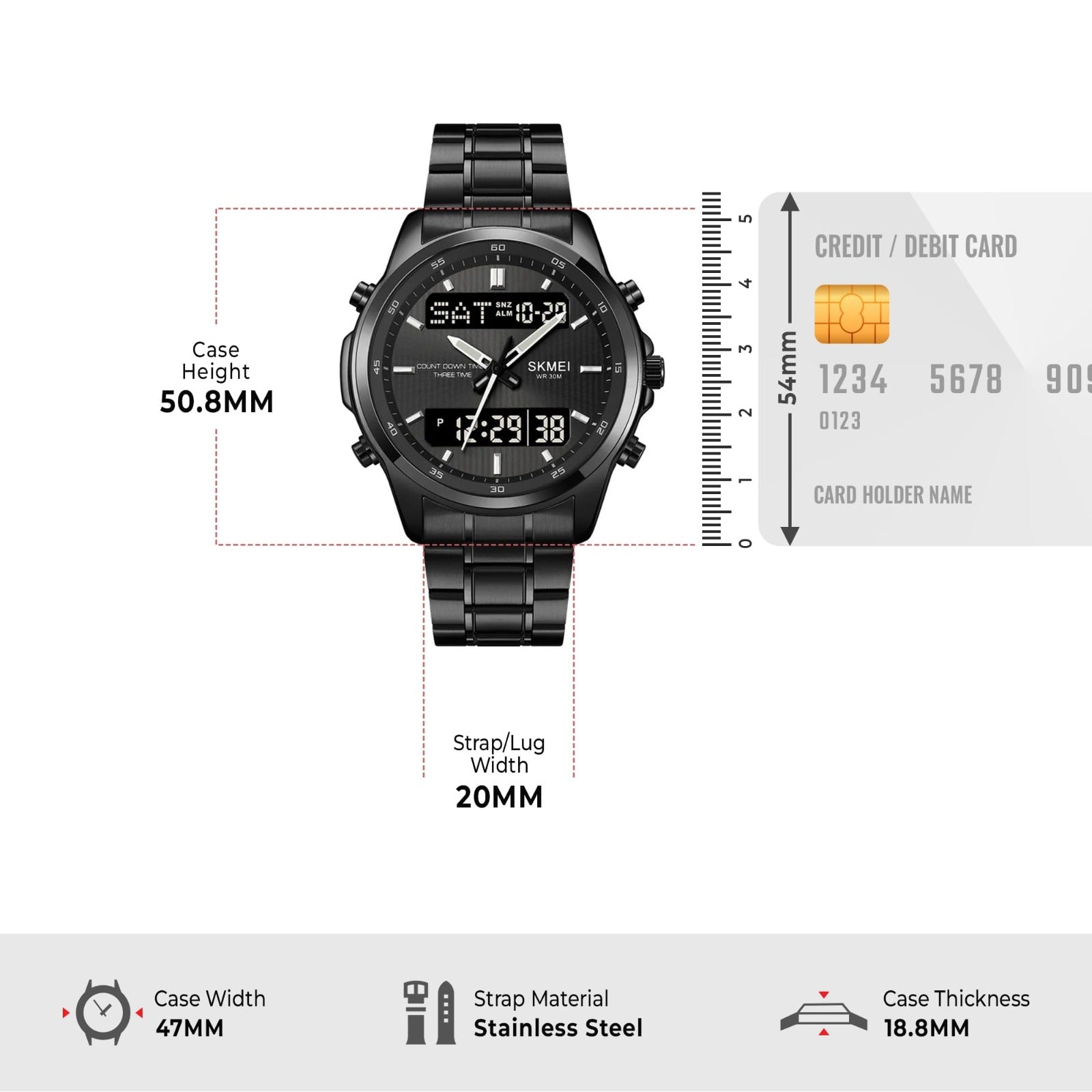 Skmei - 2049 - Multifunctional Waterproof Watch - Black/Black image 4