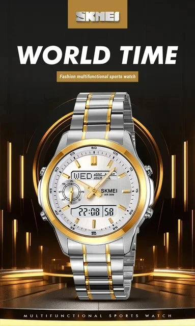 SKMEI - 2284 - World Master Dual Display Watch - Silver/Gold image 5