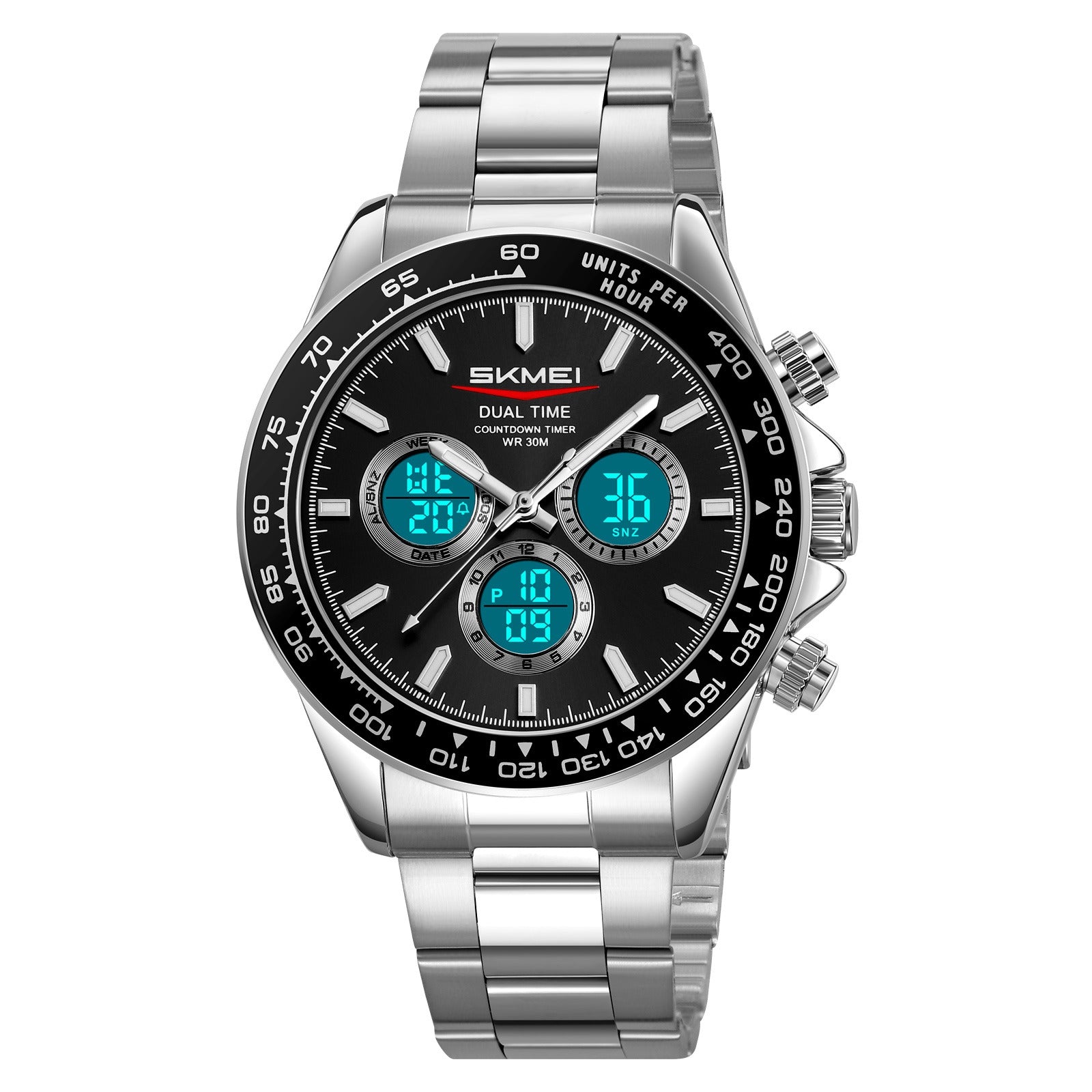 SKMEI - 2505 - Electronic Quartz Dual Display Watch - Silver/Black-Steel image 3