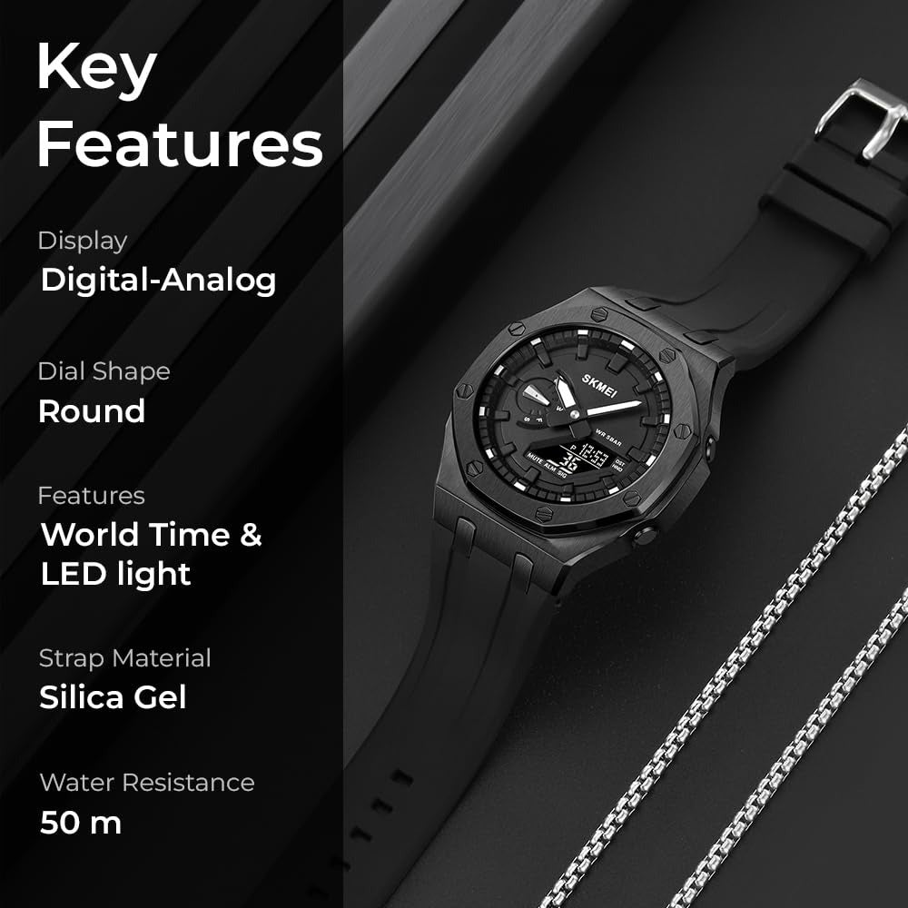 Skmei - 2243 - World time 50 Timezone - Black/Black image 6