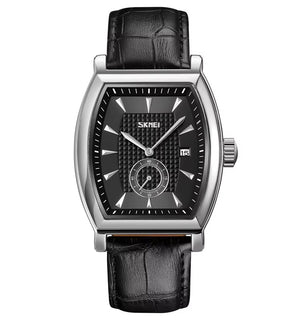 Skmei- 9306 - Leather Strap Quartz Alloy case Downsecond - silver black image 2
