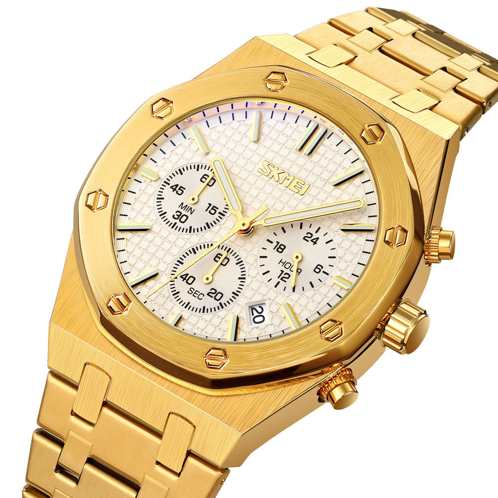 SKMEI - 9296 - Analog Stainless Steel Chronograph Quartz Watch - gold/silver image 1