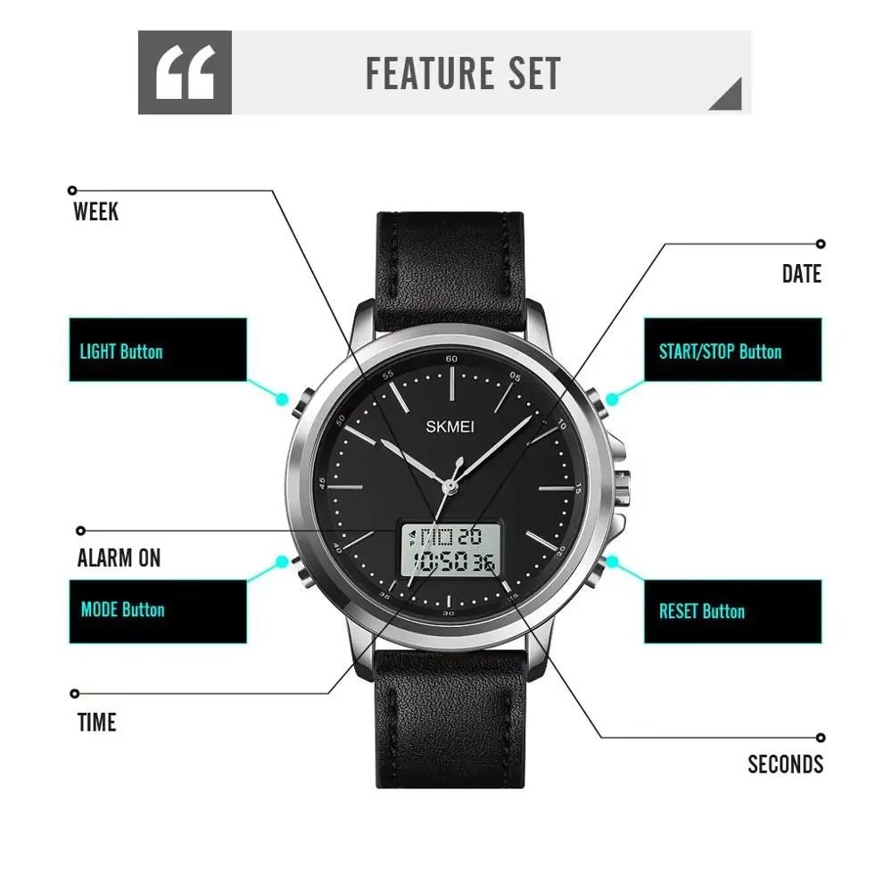 Skmei - 1652 (Strap) - Multifunctional Waterproof - Silver/White-Leather image 4