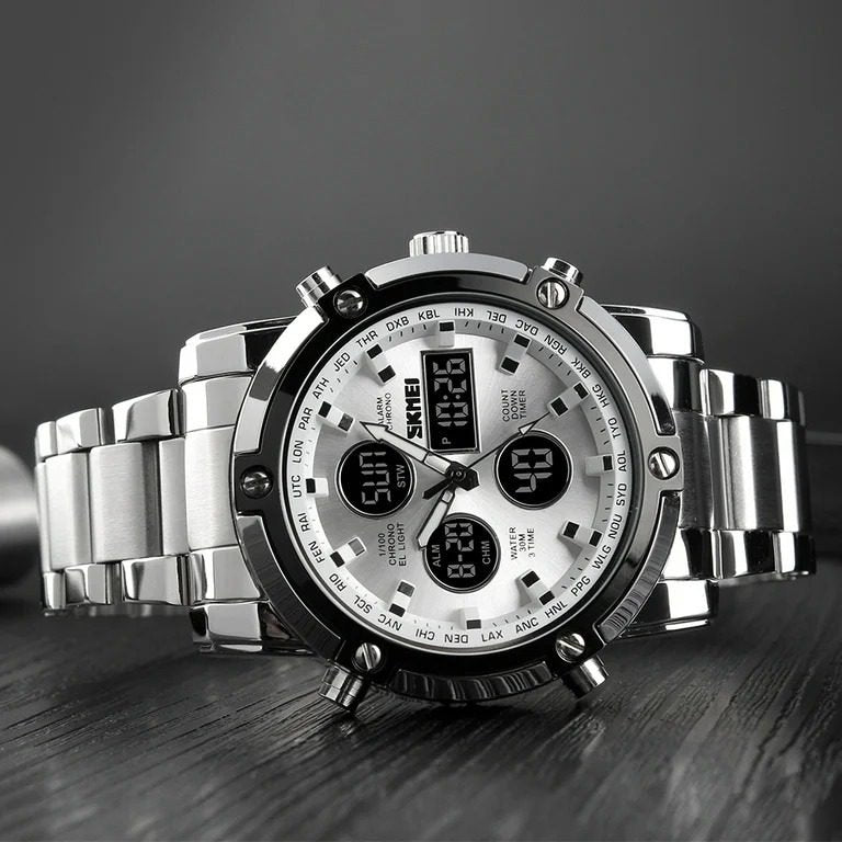 Skmei – 1389 – Dual Display Waterproof Business Watch - Silver/Silver image 5
