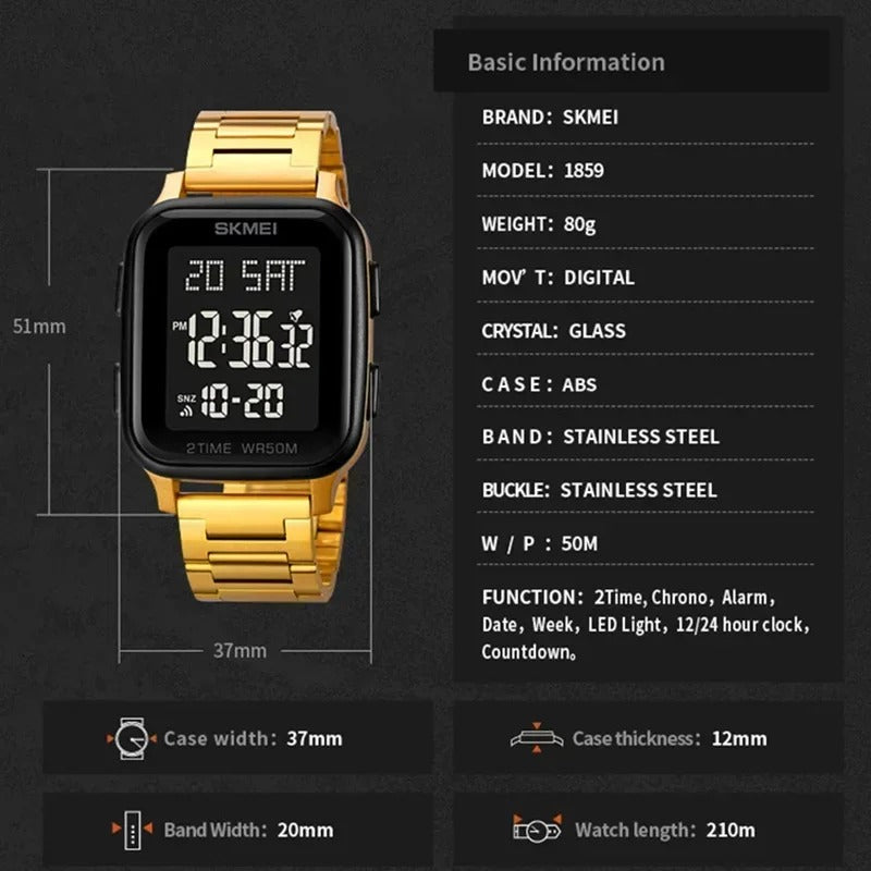 Skmei - 1859 - Digital Electronic LED Display Watch - gold image 4