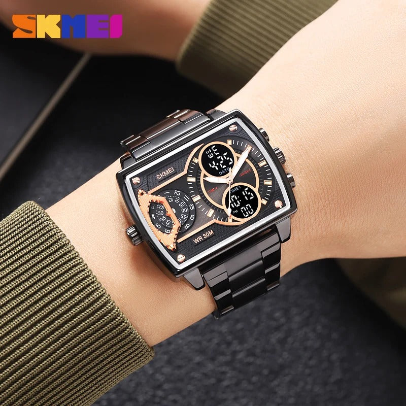 SKMEI 2229 Multi-Zone Analog Digital Sports Watch - Black/Black-Steel image 4