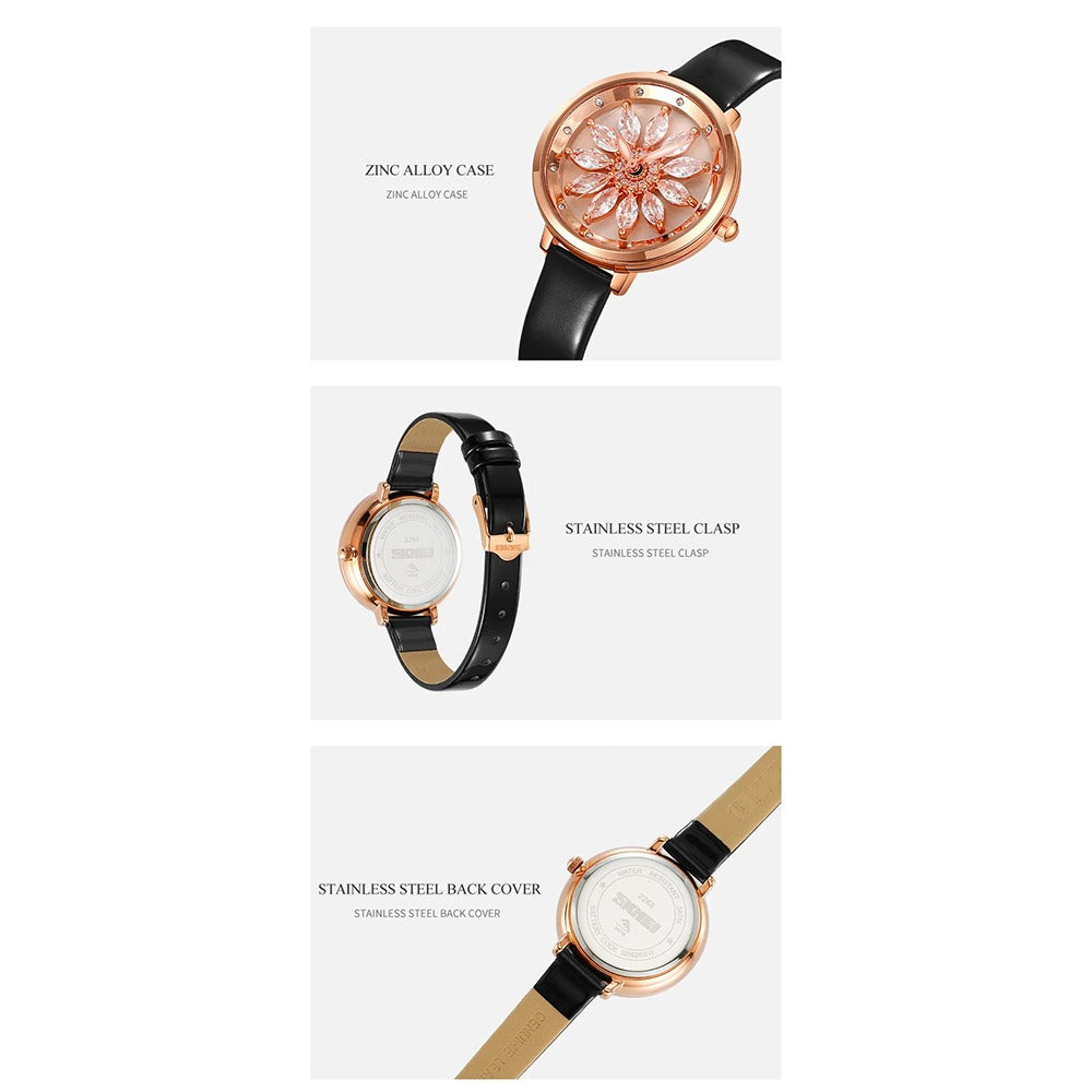 Skmei - 2268 - Women Rotating Flower - Black image 5