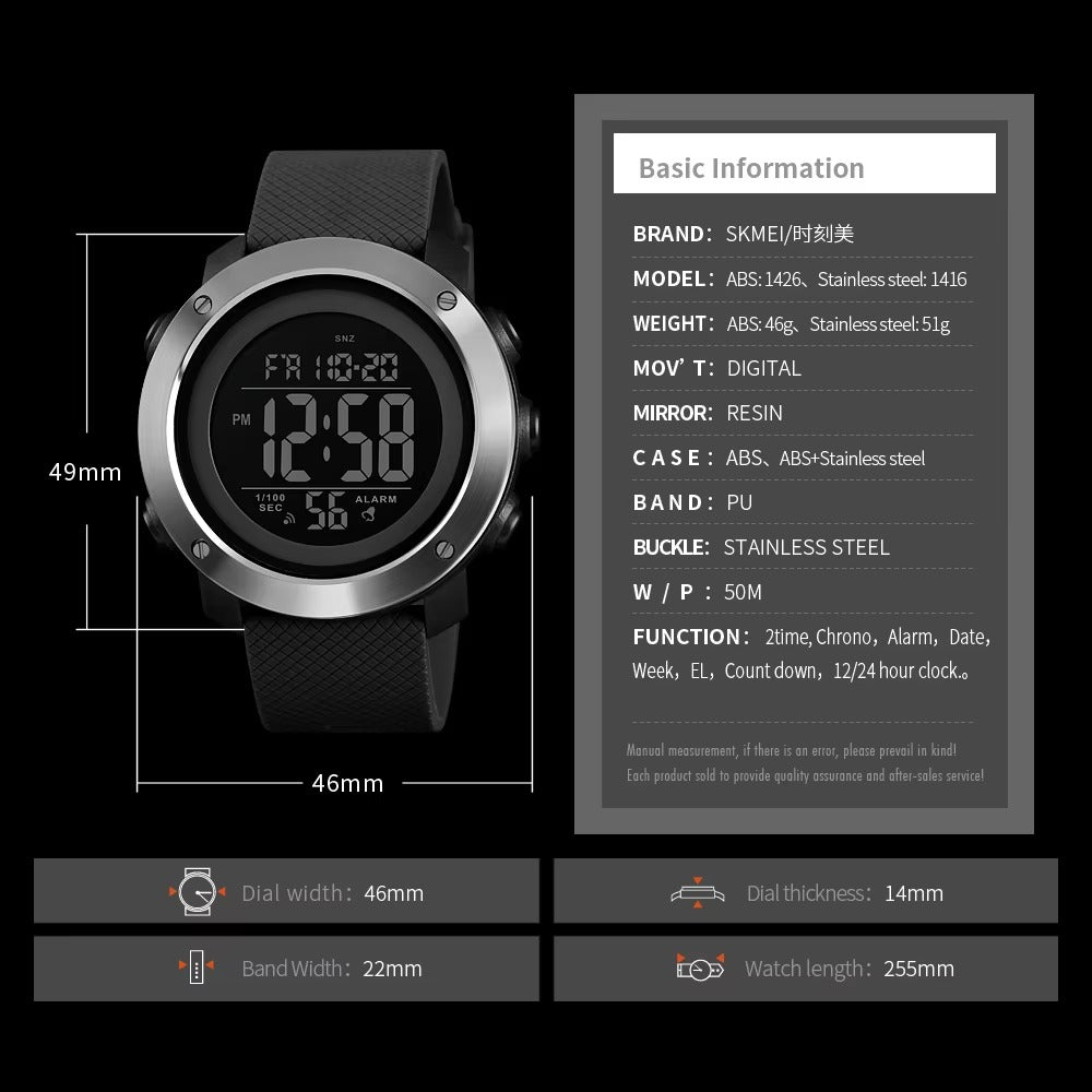 SKMEI - 1416 - High Quality Luxury Watch - Black-Steel image 5