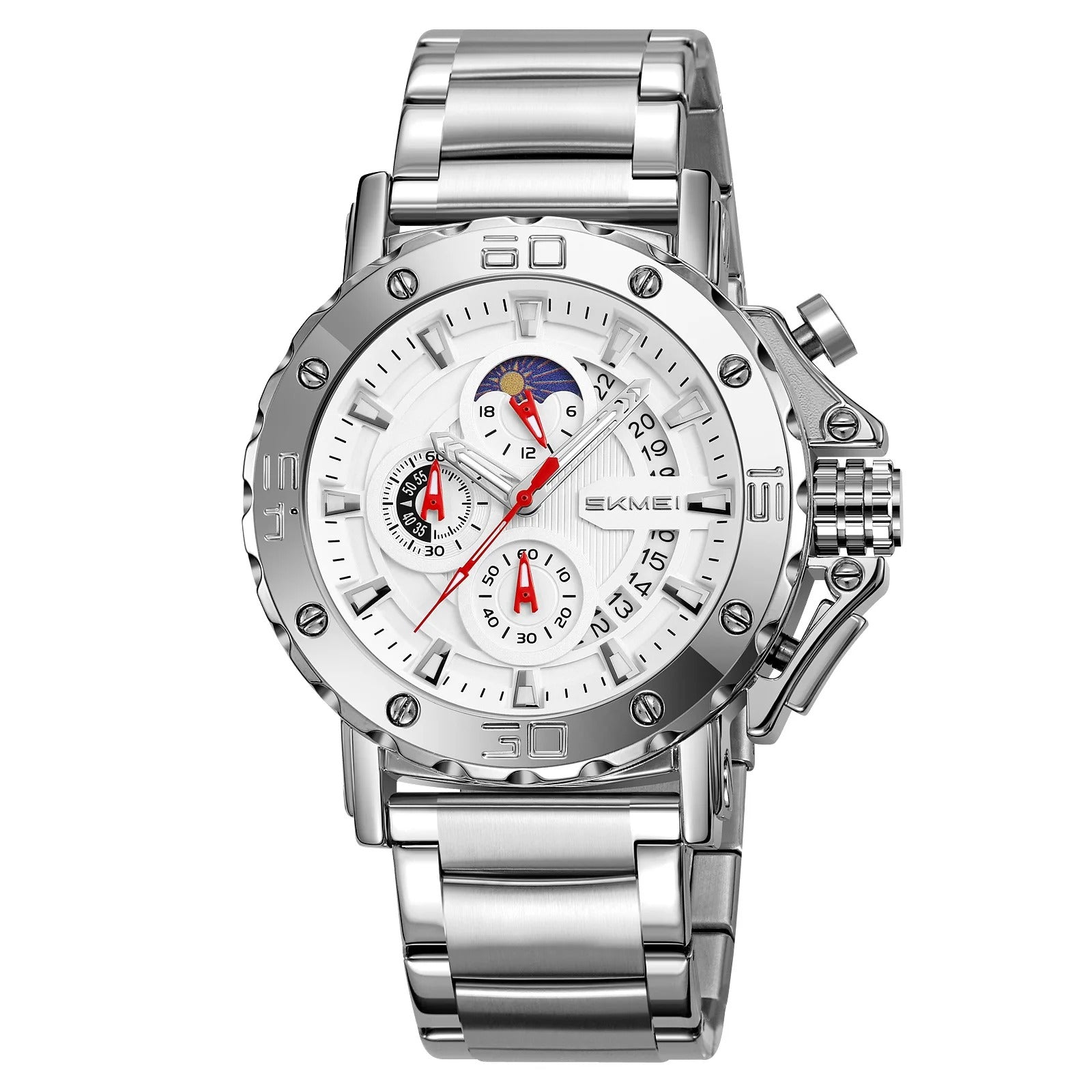 SKMEI - 9344 - Multifunctional Calendar Chronograph Sports Quartz Watch - silver/silver image 0