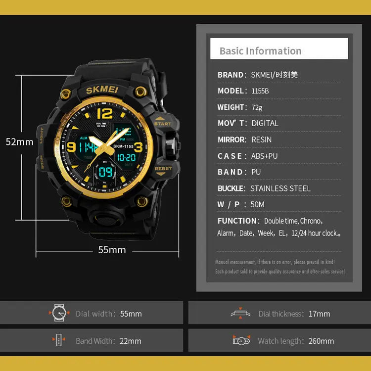 Skmei - 1155 - Sports Analog Digital Watch - Gold image 3