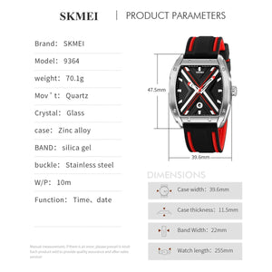 Skmei - 9364 - Sporty Barrel Shape Quartz Watch - Red image 2