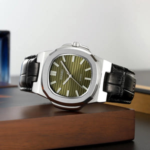 SKMEI - 2512 - Classic Luxury Leather Watch - silver/green image 1
