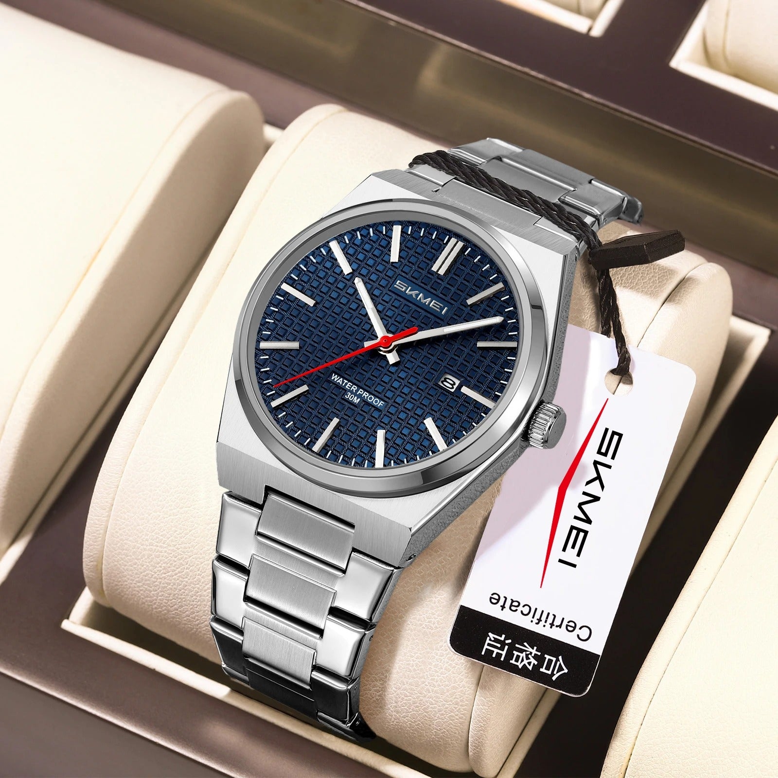 Skmei - 9396 - Premium Steel Analog Function Watch- silver-blue image 1