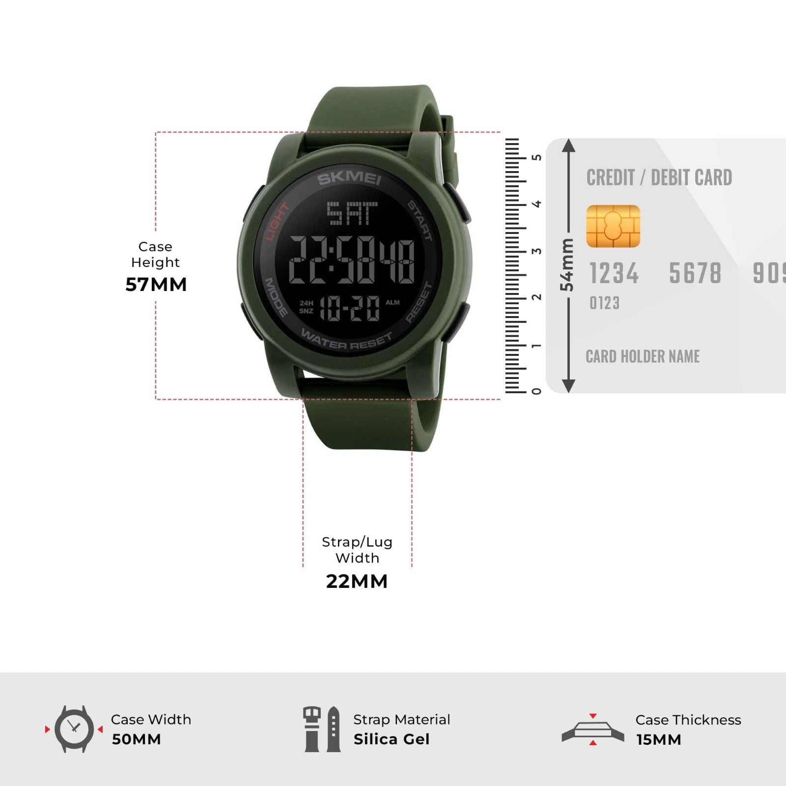 SKMEI - 1257 - Digital Dial Silica Gel Strap Watch for Men - army green image 3