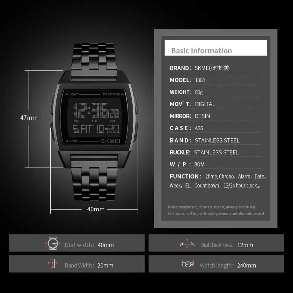 SKMEI - 1368 - Digital Electronic Male Clock Military Sports Watch - black image 4