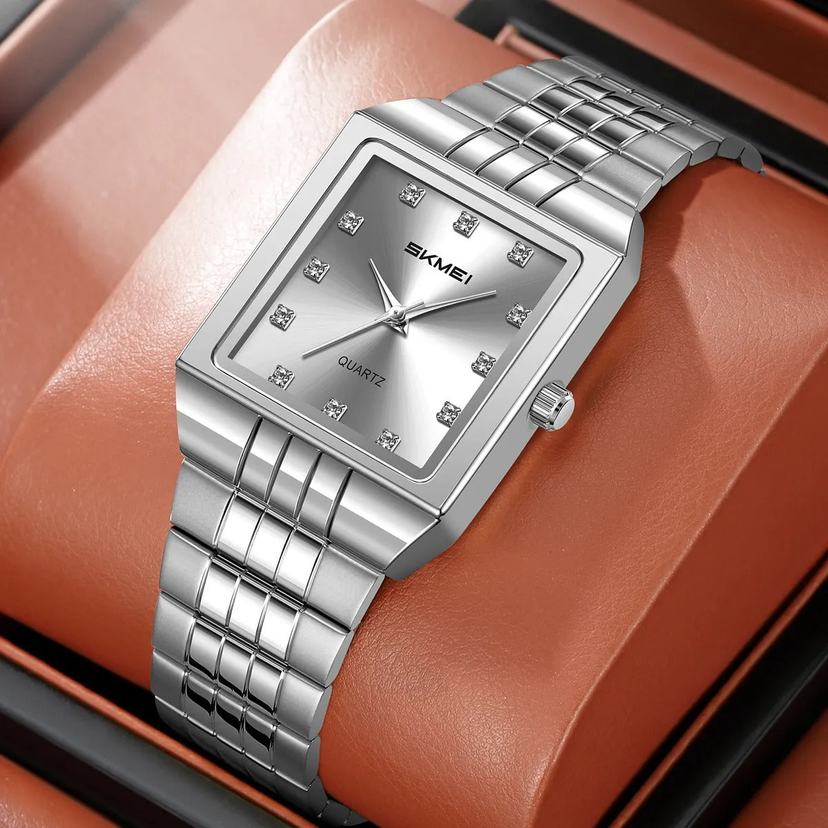 SKMEI 2619 Square Analog Diamond Dial Watch - silver/silver image 3