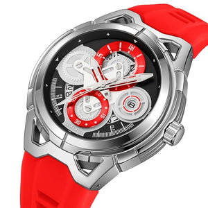 SKMEI - 9349 - Silicone Quartz Luxury Watch - Silver/Red image 2