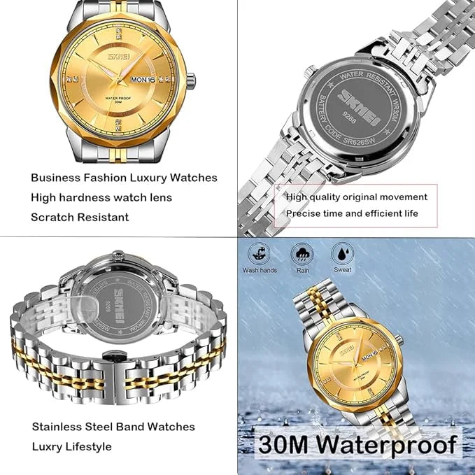 SKMEI - 9268 - Quartz Stainless Steel Luxury Analog Watch - Golden image 3