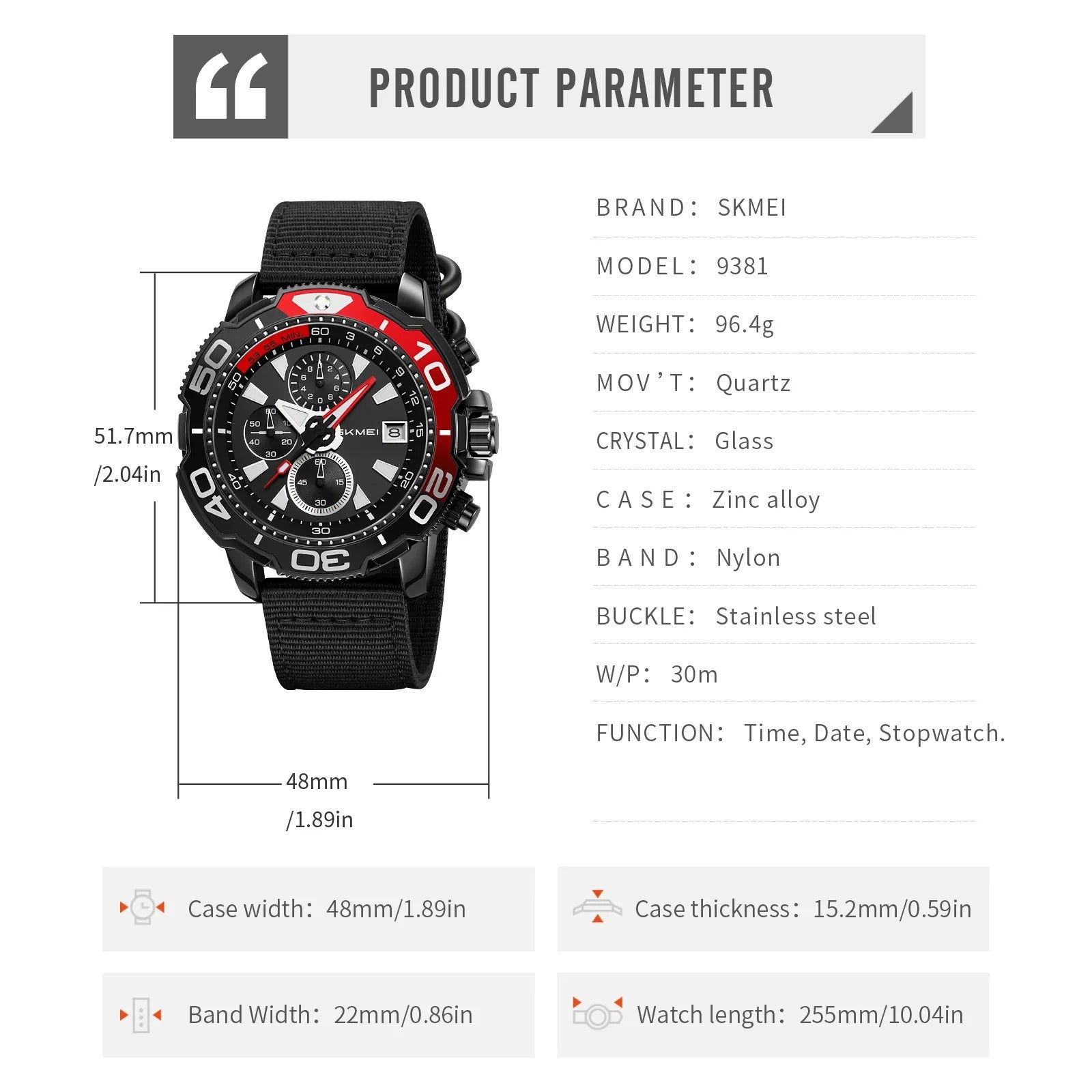 Skmei - 9381 - Men’s Sports Chronograph Watch - Black image 5
