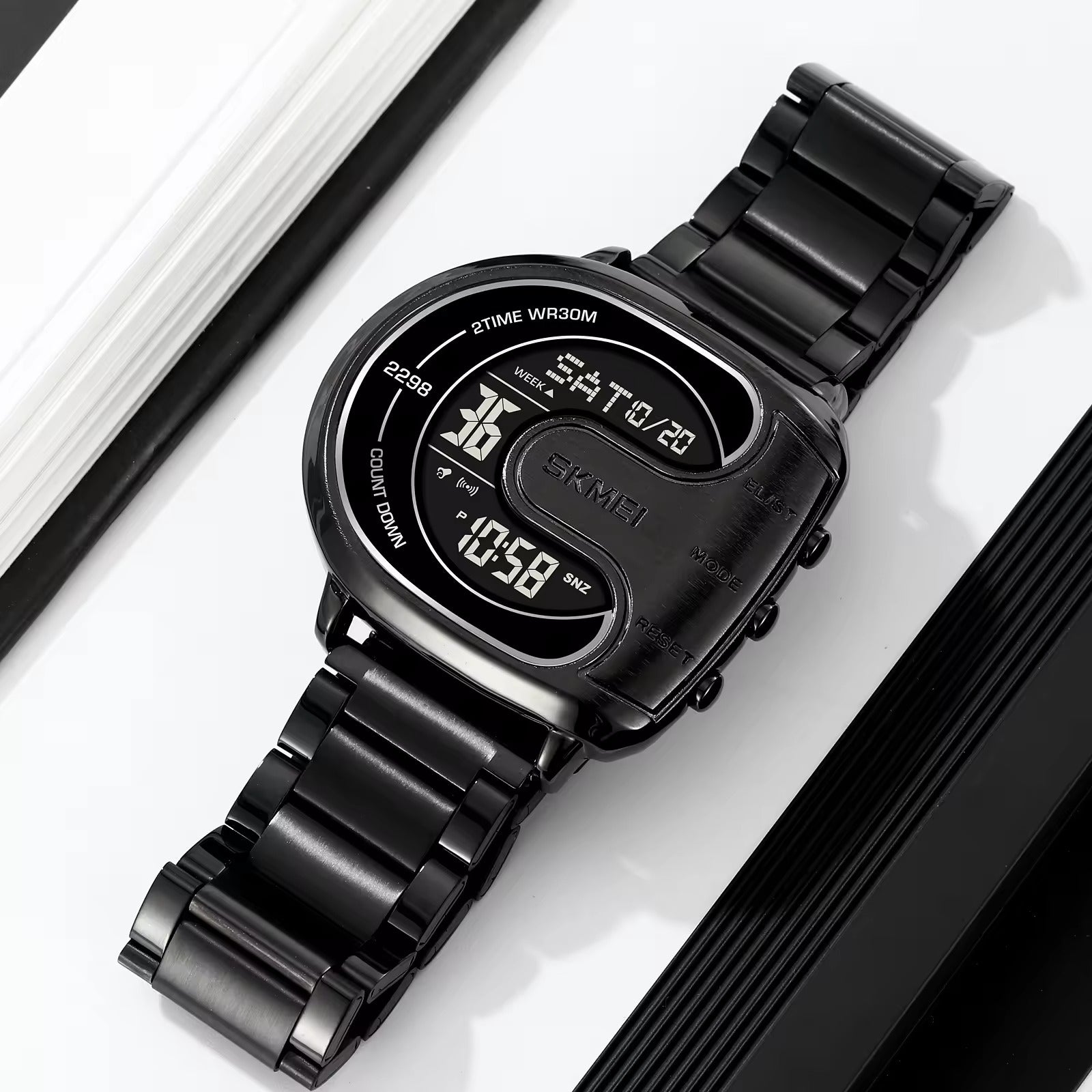 SKMEI 2298 Digital Chronograph Sports Wristwatch - Black/black image 2