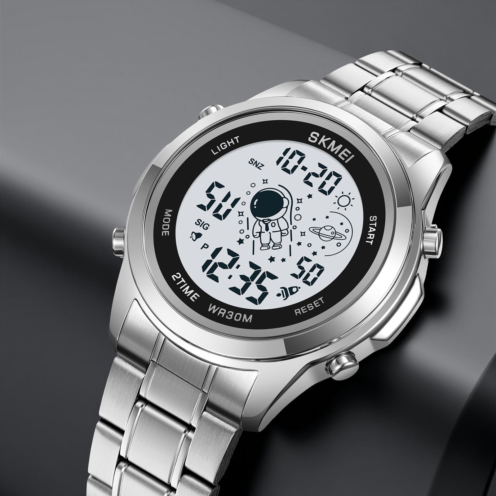 Skmei - 2019 - Advanced Digital Features Dual Time Watch - silver-white image 1
