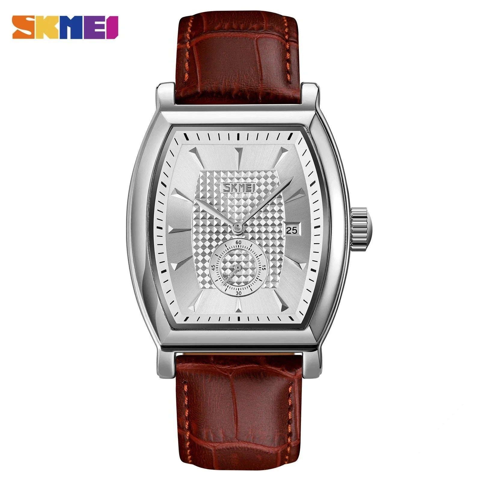 Skmei- 9306 - Leather Strap Quartz Alloy case Downsecond - silver/silver image 1