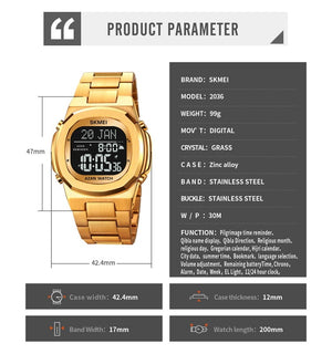 SKMEI - 2036 - Qibla Azan Time Reminder Prayer Watch - gold/black image 4