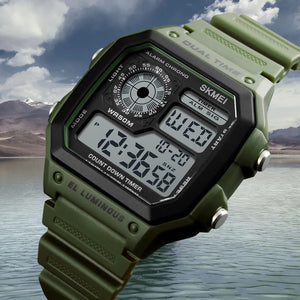 SKMEI 1299 Digital Dual Time Sports Watch - armygreen image 0