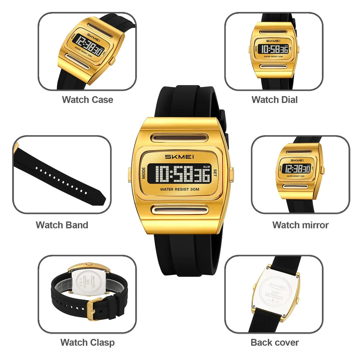 SKMEI 2563 Solar Powered Digital Watch - gold image 7