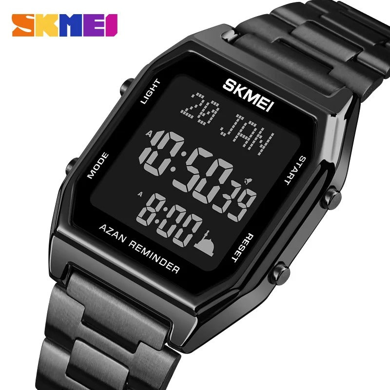 SKMEI - 1763 - Qibla Azan Time Reminder Prayer Watch - black/black image 1