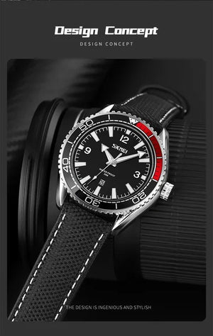 Skmei - 9291 - Fashion Business Genuine Strap Waterproof - Black image 2