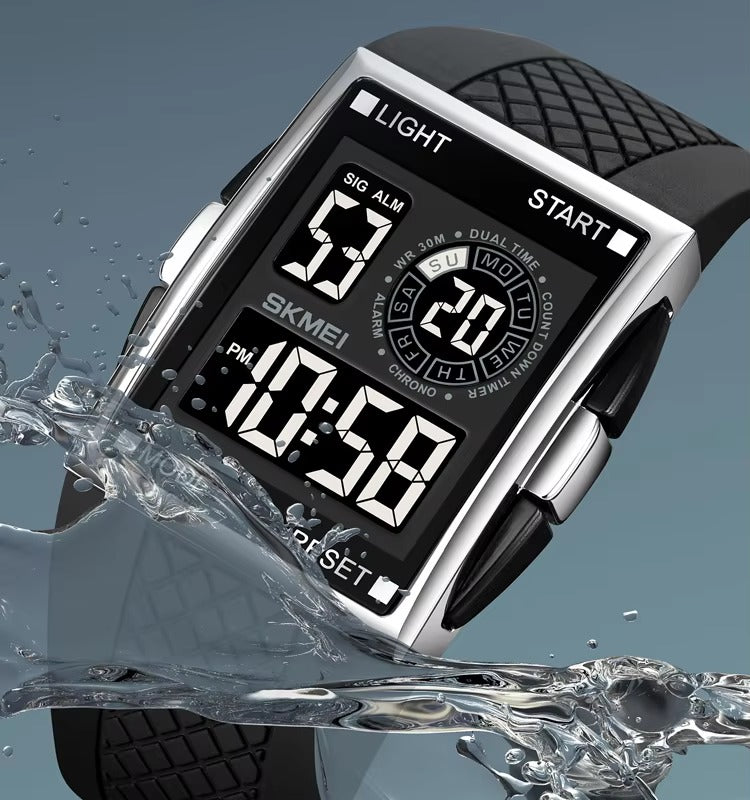 SKMEI - 1967 - Digital LED Multifunction Alarm Electronic Waterproof Watch - Silver/Black image 0