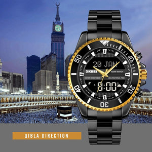 SKMEI - 1896 - Qibla Azan Time Reminder Prayer Watch - black/gold image 3
