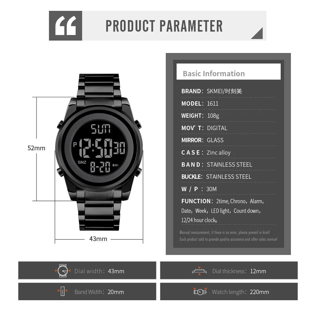 Skmei - 1611 - Advanced Digital Functions Watch - black image 3