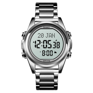 SKMEI - 1667 - Qibla Azan Time Reminder Prayer Watch - Silver/white image 0