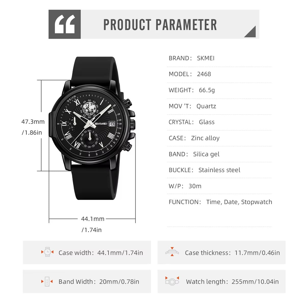 SKMEI - 2468 - Luxury Analog Quartz Chronograph Watch - black/black-black image 2