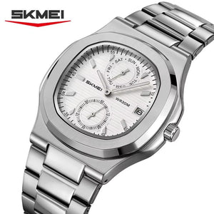 SKMEI 2423 Elegant Classic Multifunction Dial Watch - Silver/Silver