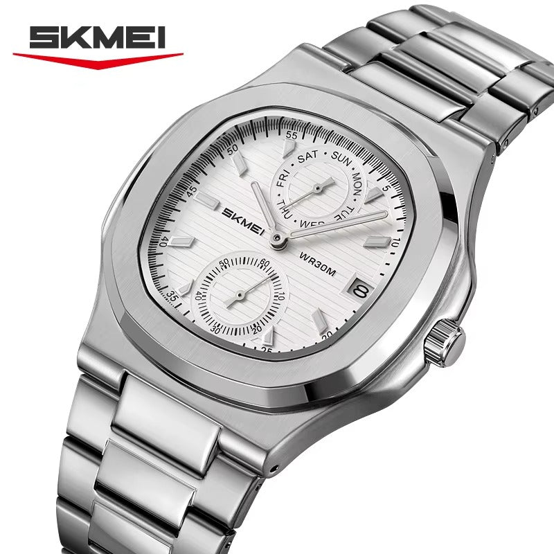 SKMEI - 2423 - Elegant Classic Multifunction Sqaure Dial Watch - Silver/Silver image 0