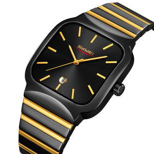 Skmei - 9361 - Luxury Square Men Quartz Watch Waterproof -Black/Gold-Black image 0