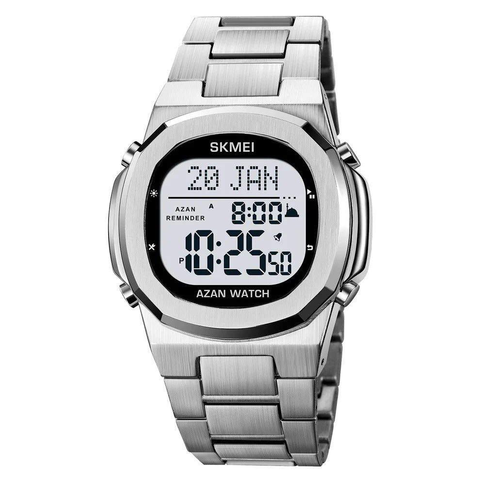 SKMEI - 2036 - Qibla Azan Time Reminder Prayer Watch - silver/white image 0