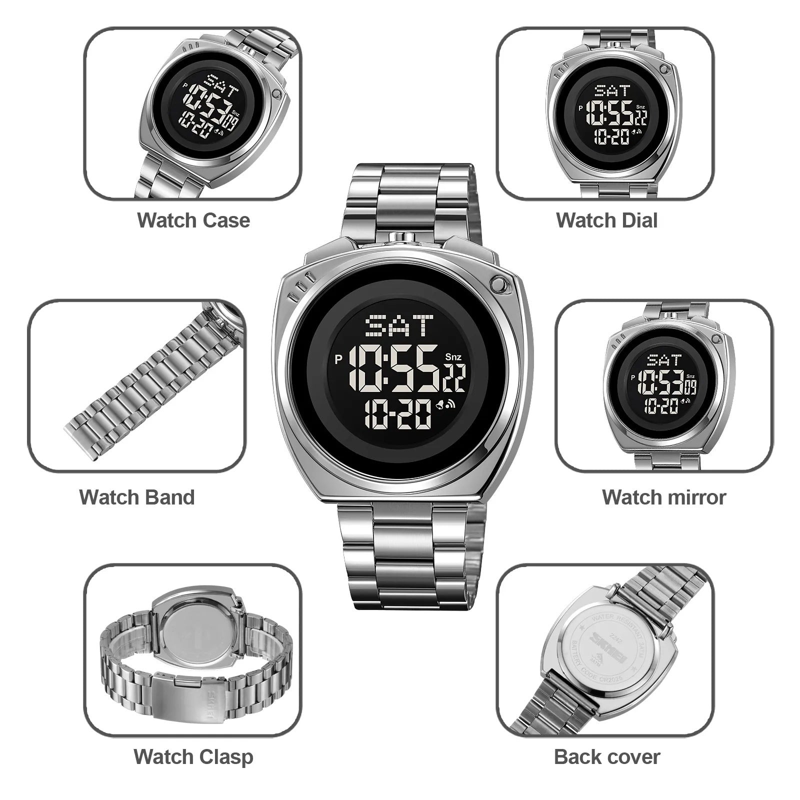 SKMEI 2242 Round Digital Stainless Steel Watch - silver/black image 1
